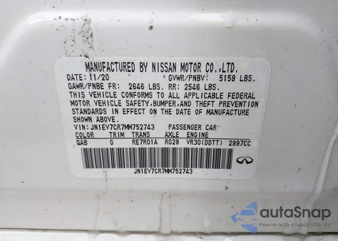 2021 Infiniti Q50 Sensory Awd z USA, uszkodzony, nr VIN JN1EV7CR7MM752743